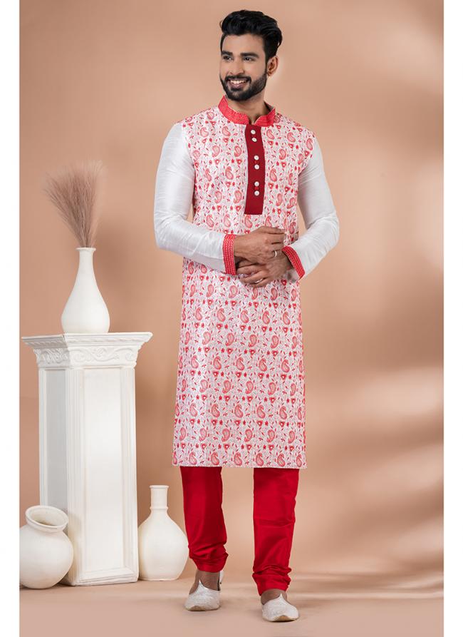 Banarasi Dhupion White Festival Wear Embroidery Work Kurta Pajama